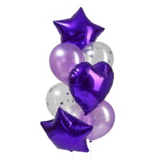 A bouquet of balls “purple”, heart, star, foil, latex, set of 10 pcs.