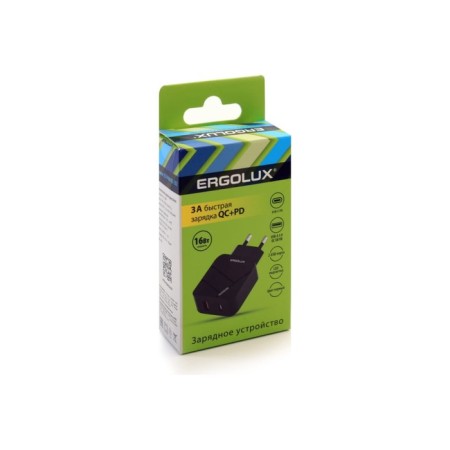 Ergolux ELX-RA01QC-C01, USB/USB-C, 3A network charger, fast charging, black-2