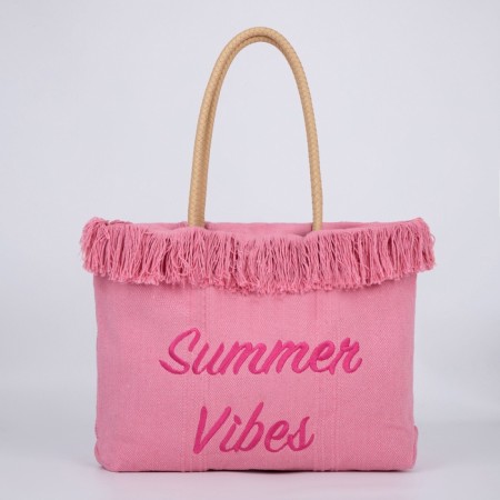 Bag - Shoper beach "Summer Vaib", 45x33x18 cm, pink color-4