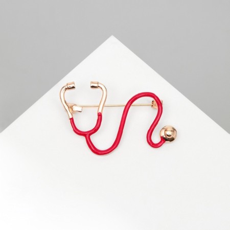 Brooch "Stethoscope" curved, red color in gold-2