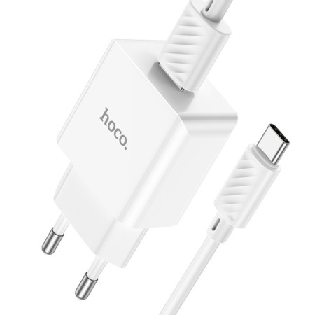 Network charger HOCO C106A, 1 USB, 2.1 A, Type -C cable - USB, 1 m, white-1