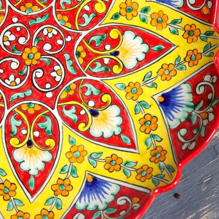 Largan Rishtan ceramics "Flowers", 32 cm, red, corrugated-5
