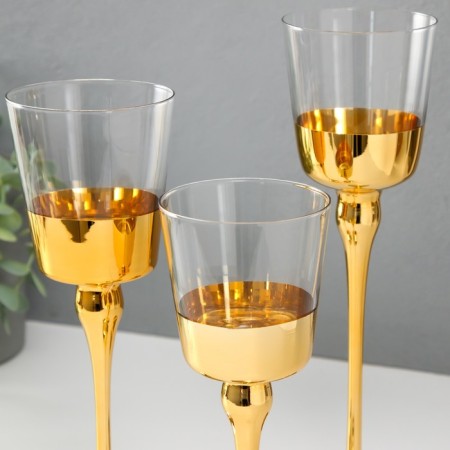 Glass candlestick Set 3 pcs "Romance of candles" gold height 26cm, 23 cm, 20 cm-2