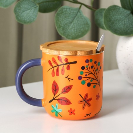 Ceramic mug with a spoon "Herbarium", 350 ml-2