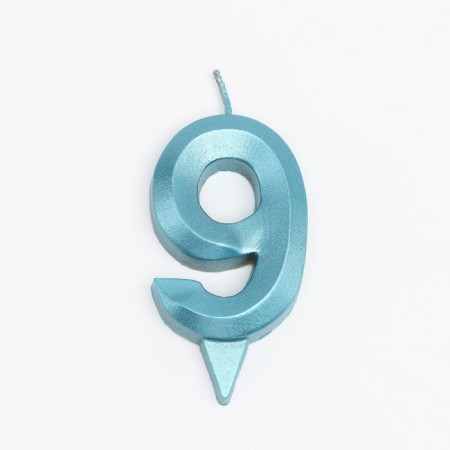 Candle in the Cake "Fine", number "9", blue metallic, 6.5 cm-2
