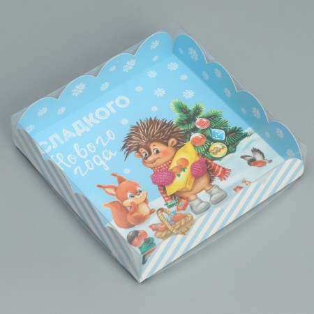 Box for confectionery with PVC lid "Sweet New Year", 13 x 13 x 3 cm, New Year-1
