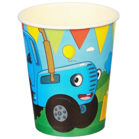 Paper glass "Happy Birthday!", 250 ml, blue tractor-1