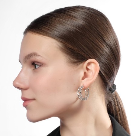 Earrings set of 8 pairs “Classes” Snake pattern, brown color in silver, D = 4-5