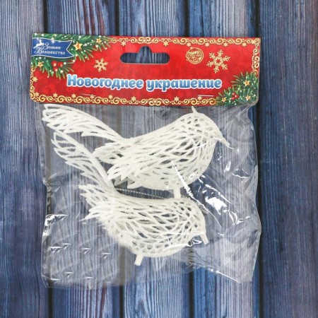 Jewelry decoration "Snow Birds" (set 2 pcs) 6x3.5 cm, white-1