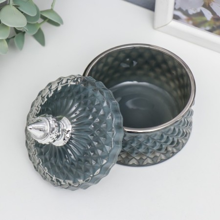 Casket Glass "Rombs and Dome" Gray with silver 11x8.5x8.5 cm-1