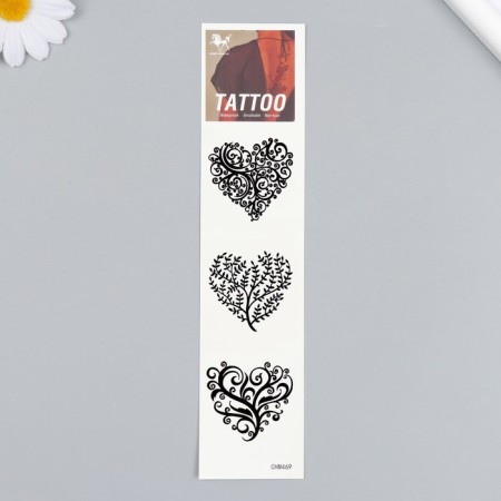 Tattoo on the body black "hearts from twigs" 20.8x4.7 cm