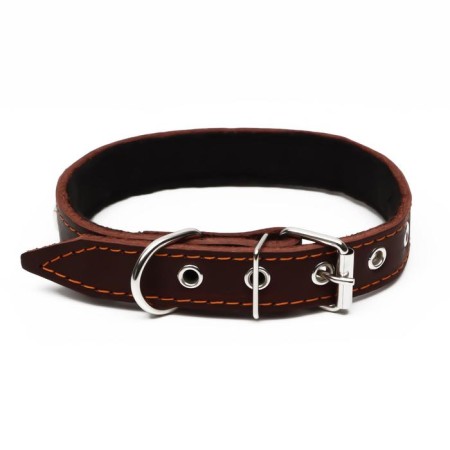 Leather collar on synthetic winterizer, decorated, 55 x 2.5 cm, Osh 35-45 cm, brown-1