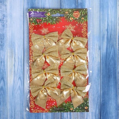 Jewelry decoration "Bow with brilliance" (set 8 pcs) 4.5x5.5 cm, gold-1