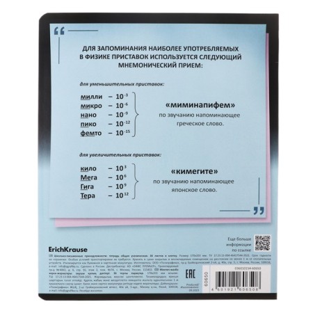 Subject notebook, 36 sheets, cage, physics, erichkrause "Timeline", coated cardboard, Bloc Offset 100%, information block-5
