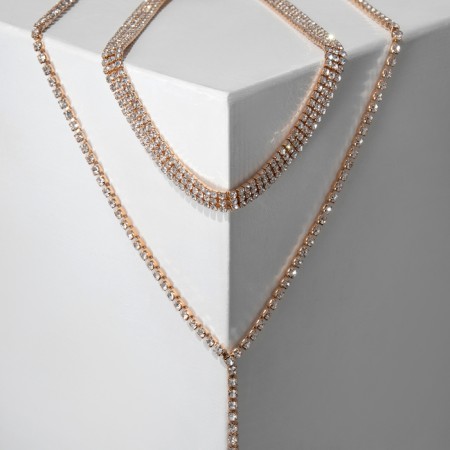 Choker "ice", white color in gold 3 rows, 44.5 cm-2