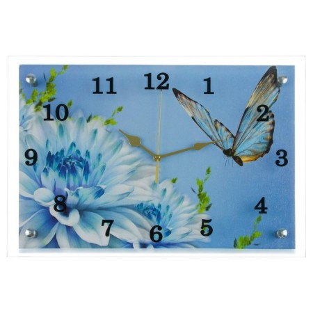Carty watch is wall-mounted, interior "blue flowers and butterfly", silent, 25 x 35 cm