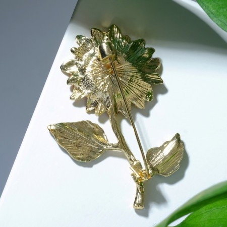 Brooch "Sunflower Flower" on the stem, colored in gold-1