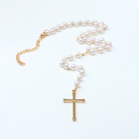 Pearl pearl "cross" color gold, 40cm-1