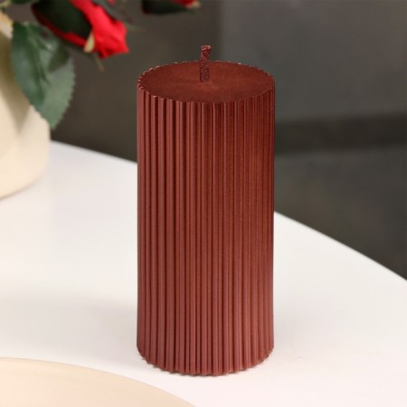 Candle-cylinder with faces, 5x10 cm, wine, metallic, 6 hours-1