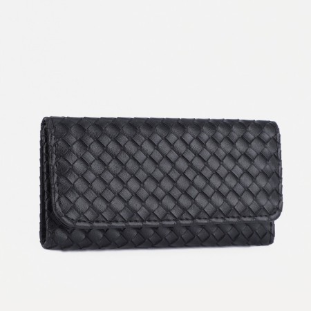 Women's wallet on the button, black color