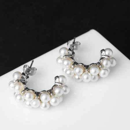 Earrings with pearls "Moon path", white color in silver