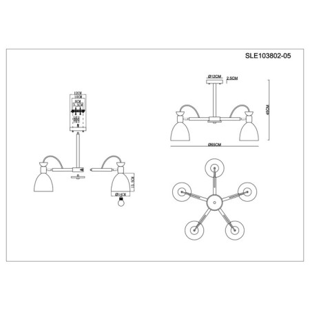 Ceiling EVOLUCE lamp. Sle103802-05. Balcamo. 5x60 watts, E27, 65x65x45 cm, color light wood, white-6