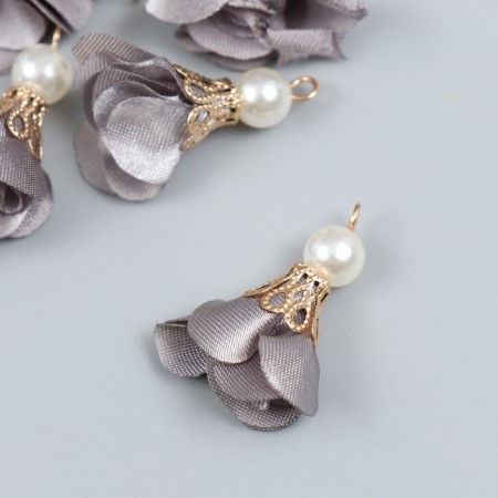 Decor for creativity Textile "Flower with a pearl. Gray" set 10 pcs 2.5 cm