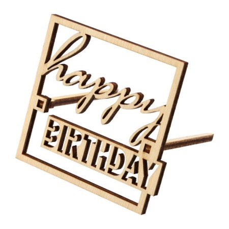 Топпер для торта Happy Birthday, деревянный, 64х60-1