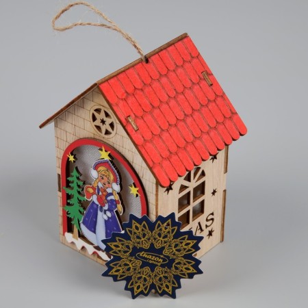 Christmas tree toy "House with the Snow Maiden", from batteries, glow warm white-2