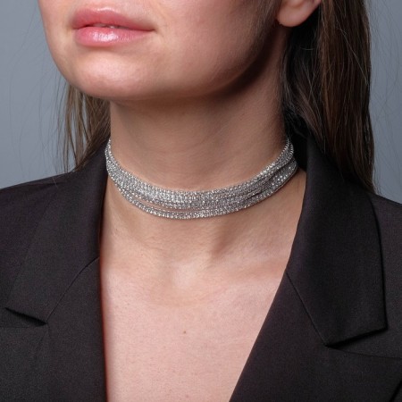 Choker "ice" is aristocratic, white color in silver, 30 cm