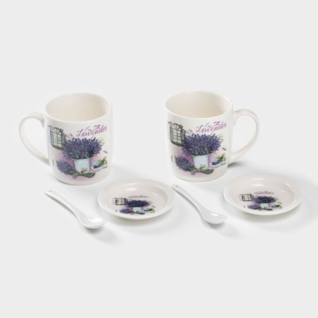 A set of ceramic mugs with spoons and stands "Lavender Bouquet", 2 items: 330 ml, Mix drawing-5