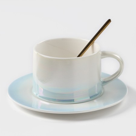 Tea couple ceramic “tenderness”, 3 objects: mug 250 ml, saucer d = 15.5 cm, spoon h = 13 cm