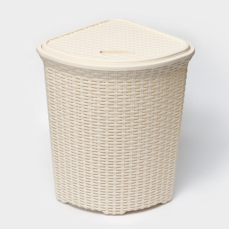 Corner underwear basket with a rattan lid, 60 l, 40 × 40 × 58 cm, ivory color-1