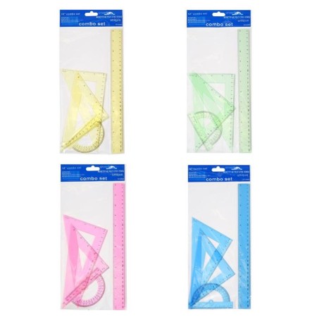 Damage set 4 items (ruler 30 cm, square 19 cm/ 30 °, square 13 cm/ 45 °, transporter) mix