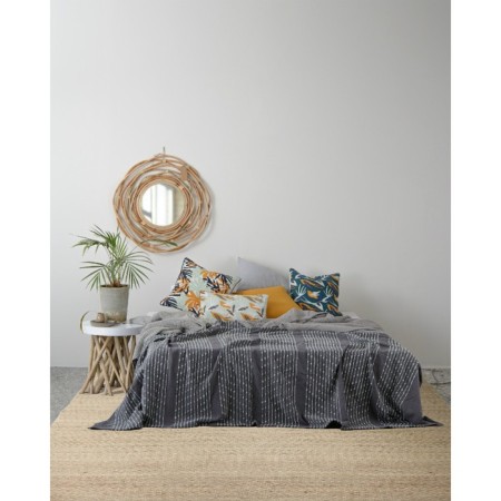 Gray cotton cover with a decorative line of Ethnic, size 230x250 cm-1