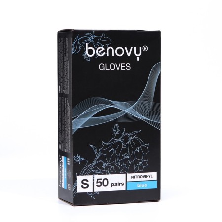 Nitro -vinyl gloves Benovy nitrovinyl are smooth, blue, s, 50 pairs in packaging