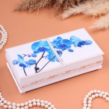Blue orchid box, white, 20.6 x 10.2 x 5 cm, double, lacquer miniature