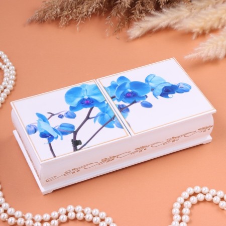 Blue orchid box, white, 20.6 x 10.2 x 5 cm, double, lacquer miniature