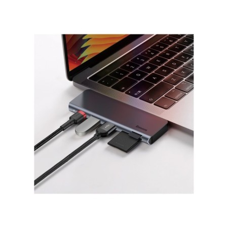 Adapter Lander (HUB) Baseus UCN3266, Type-C-2XUSB3.0 + HDMI + PD + TF/SD, Gray-3