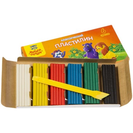 Plasticine 6 colors 120 g, multi-bullets "Raccoon Adventures", with stack, cardboard packaging-1