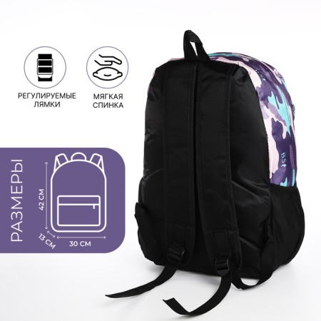 Youth backpack from textiles, 3 pockets, blue color-1