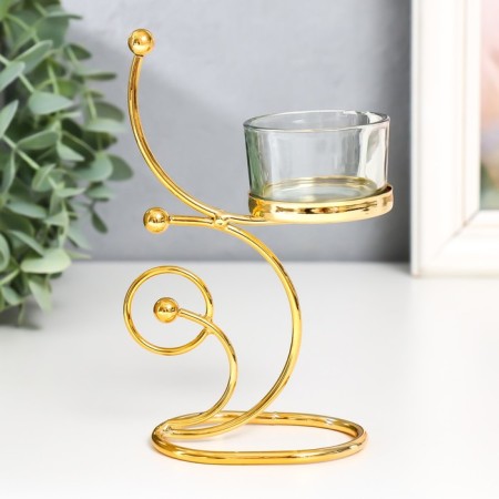 Summary metal, glass for 1 candle “curls. Balls” d-4.5 cm gold 10x5x15 cm-2