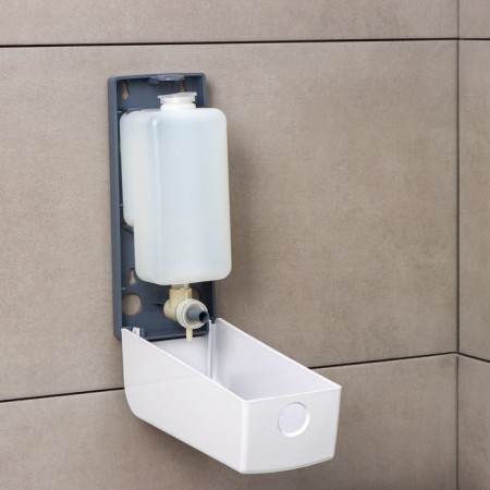 The dispenser for an antiseptic or liquid soap is mechanical, 600 ml, plastic, white color-1