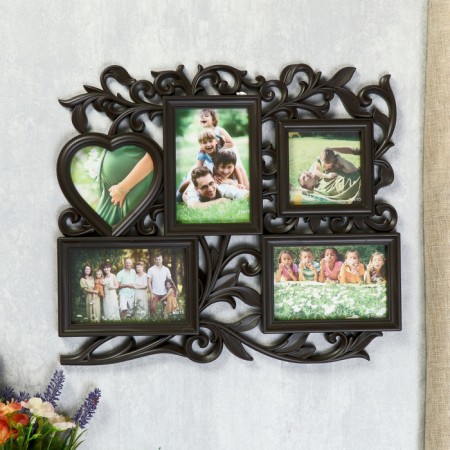 Photo frame-collage "with heart" in 5 photos, wenge (plastic screen)