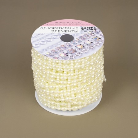 Pearls on threads, flat, 10 mm, 9 ± 1 m, milk color-2