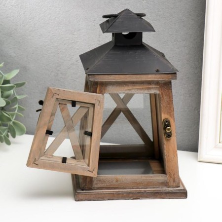 Summary tree on 1 candle "Lantern Trapezius" Brown 20.5x12.5x12.5 cm-2