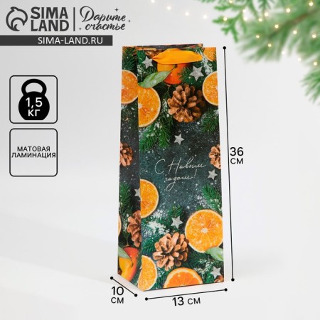 Package for a bottle of craft "New Year's mood", 13 x 36 x 10 cm, New Year