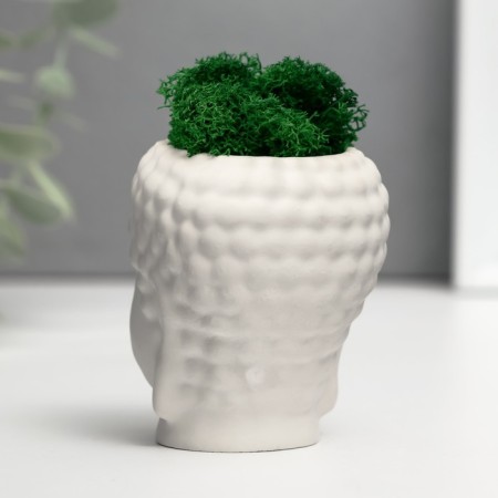 Concrete Kashpo "Buddha" with moss 7*6 cm white (moss green stabilized)-3