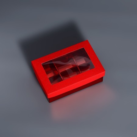 Box for 6 sweets red glitter, 12 x 8.5 x 4 cm. Confectionery packaging