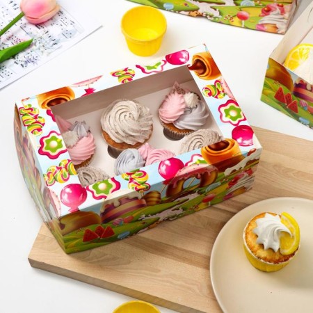 Packaging for 6 cupcakes with the window "City of sweets", 25 x 17 x 10 cm